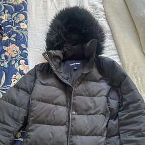 Lands' End Mid Length Puffer Coat with Plush Hood